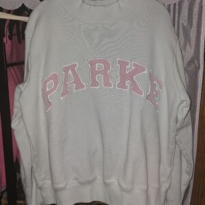 Parker Light Gray Sweatshirt with Pink Lettering